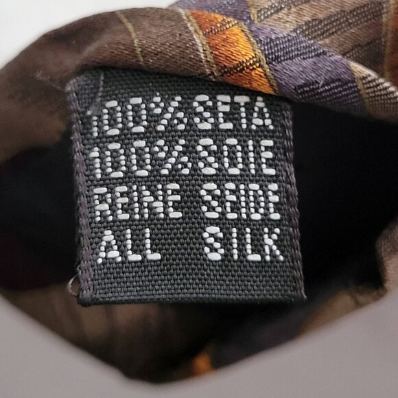 Silk Bacharach Neck Tie Wavy Stripes Earthy Fall Colors Autumnal Made in Italy - Picture 4 of 7